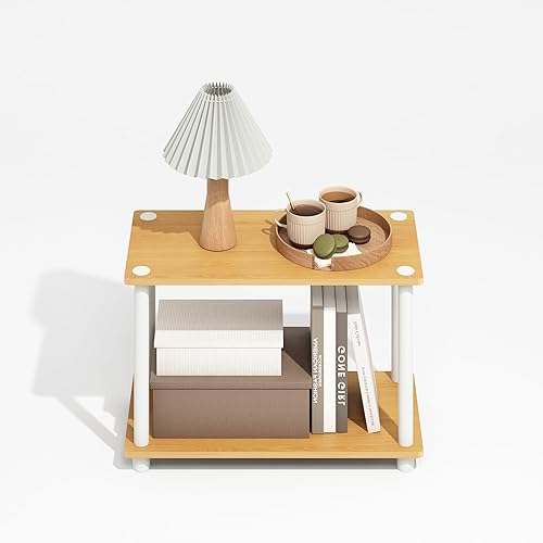 Miniatura 4 de Furinno Turn-N-Tube - Mesa auxiliar de 2 niveles con estante abierto, mesa de noche de montaje sin herramientas, mesa de noche, para sala de estar,