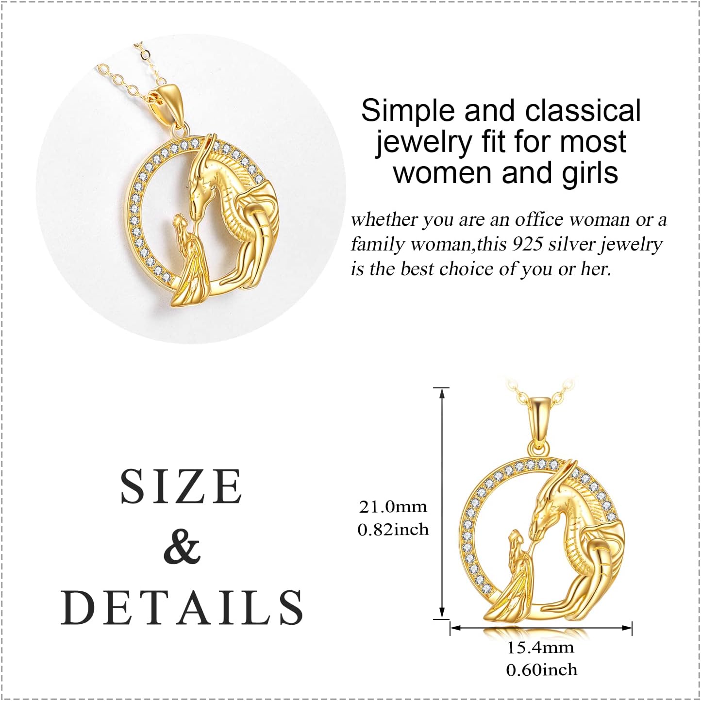 KECHO Dragon Necklace Gifts for Women Yellow Gold Women and Dragon Necklace Queen Princess Stroking Dragon Jewelry Christmas Gifts for Mother Daughter