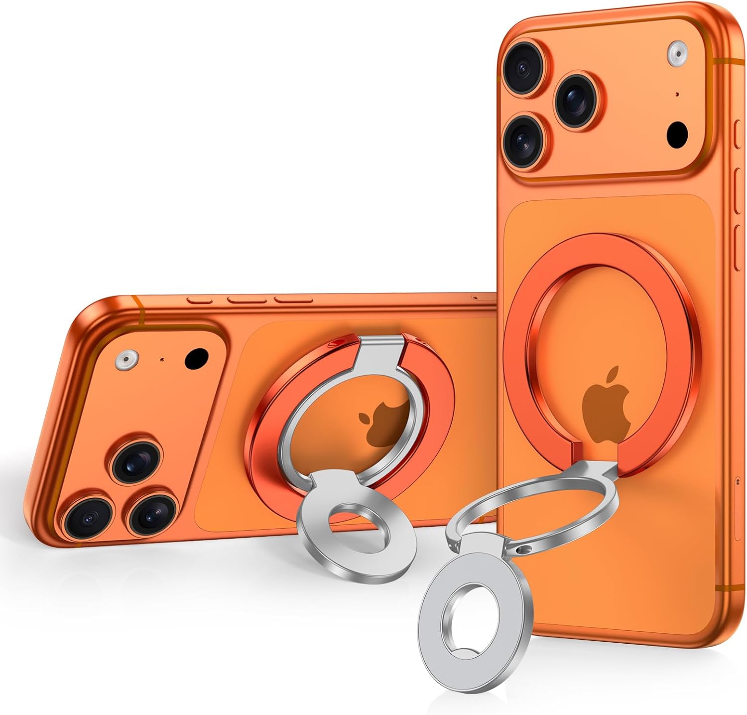 Magnetic Phone Ring Grip for iPhone 17e,17 Pro,17 Pro Max,17,Air 16 15,Dual-Sided Magsafe Ring Holder Phone Grip Stand for Samsung Galaxy S26 Ultra S26+ S25 S24,Kickstand for Magnetic Car Mount,Orange