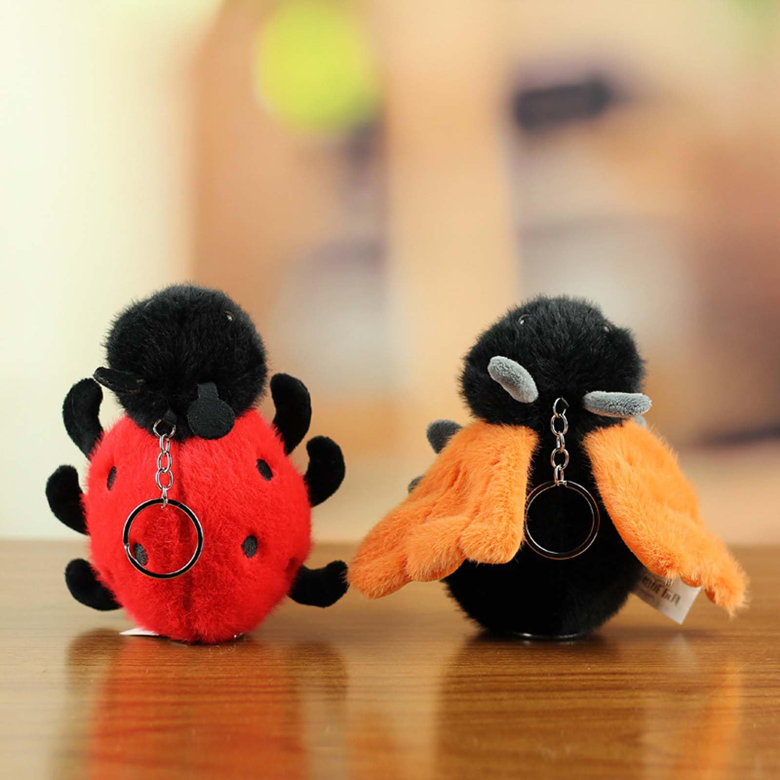 Cute Ladybug Insect Stuffed Animal Plush Keychain, Kawaii Bee Snail Moth Spider Keyring Bag Charms for Handbags