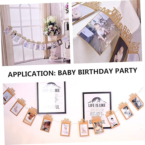Miniatura 3 de Baby Set 2 Baby Growth Record marco de fotos de bebé Material de papel Kraft feliz cumpleaños Tire de la bandera st cumpleaños decoraciones foto