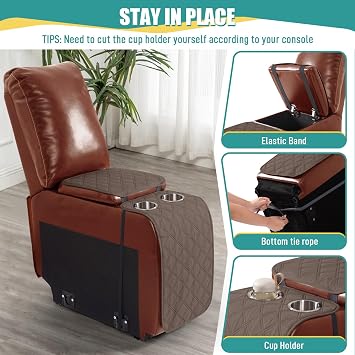 Ruaozz Recliner Sectional Couch Covers+Console Cover, Brown