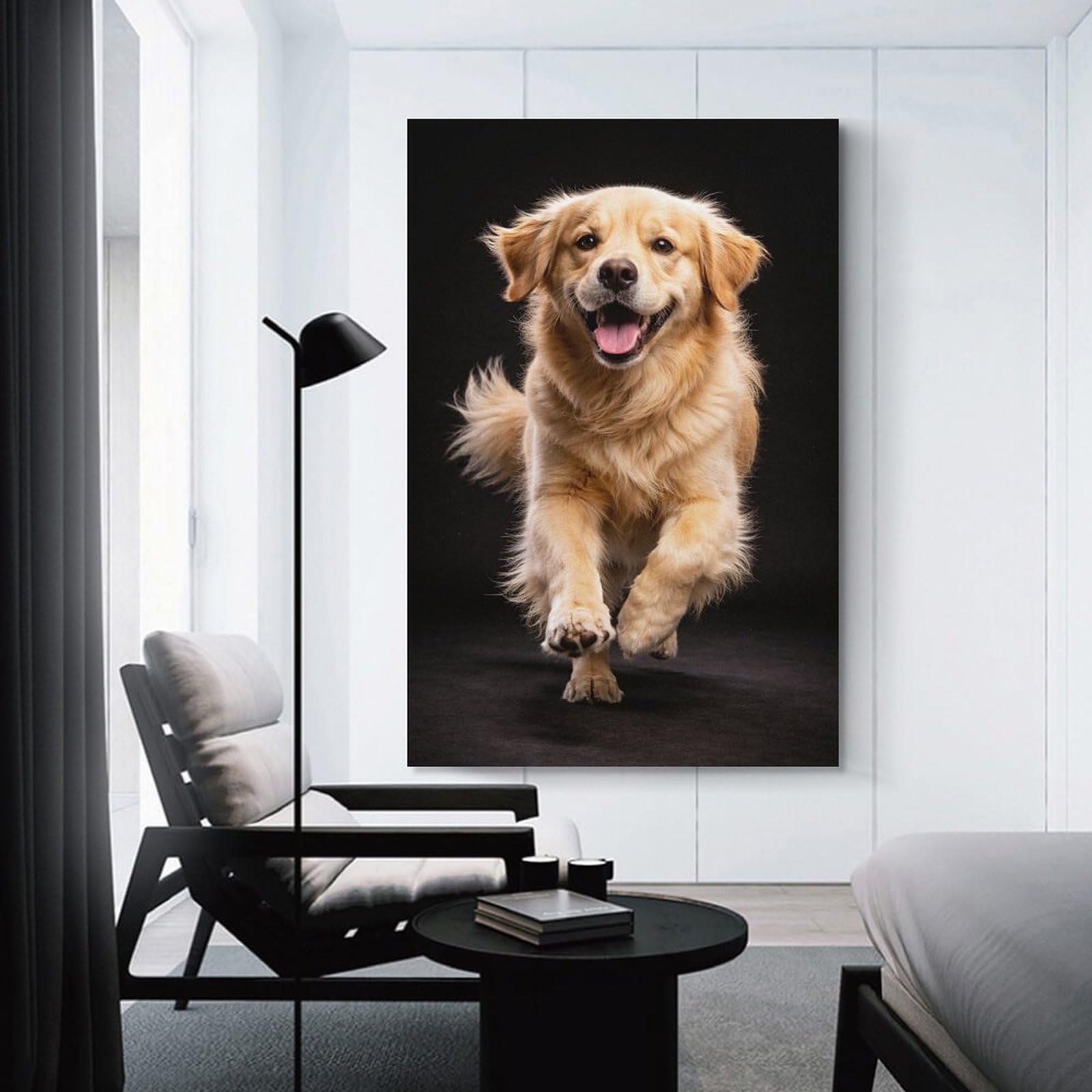 Junmoney Canvas Wall Picture Happy Golden Retriever Running, 20x30inch(50x75cm), for Office, Study Or Home Workspace, Canvas Wall Decor for Creative Rooms