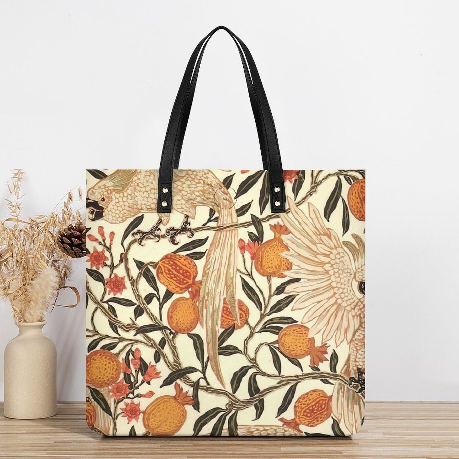 葉柄トートバッグ 35cm x 50cm x 18cm Amazon.co.jp: トートバッグ 鳥柄 葉柄 花柄 ハンドバッグ 手提げ 大