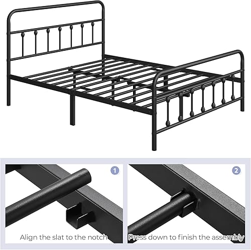 Miniatura 7 de Yaheetech - Base de cama metálica clásica con somier, cabecera y estribo de estilo victoriano, almacenamiento debajo de la cama, no necesita somier,