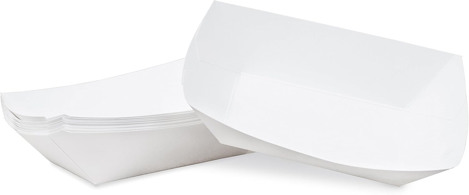 Free Shipping Offer 2 lb White Disposable Paper Food Tray for Carnivals, Fairs, Festivals, Concession Stands, Food Trucks (White - medium 2 lb, 50 pack)