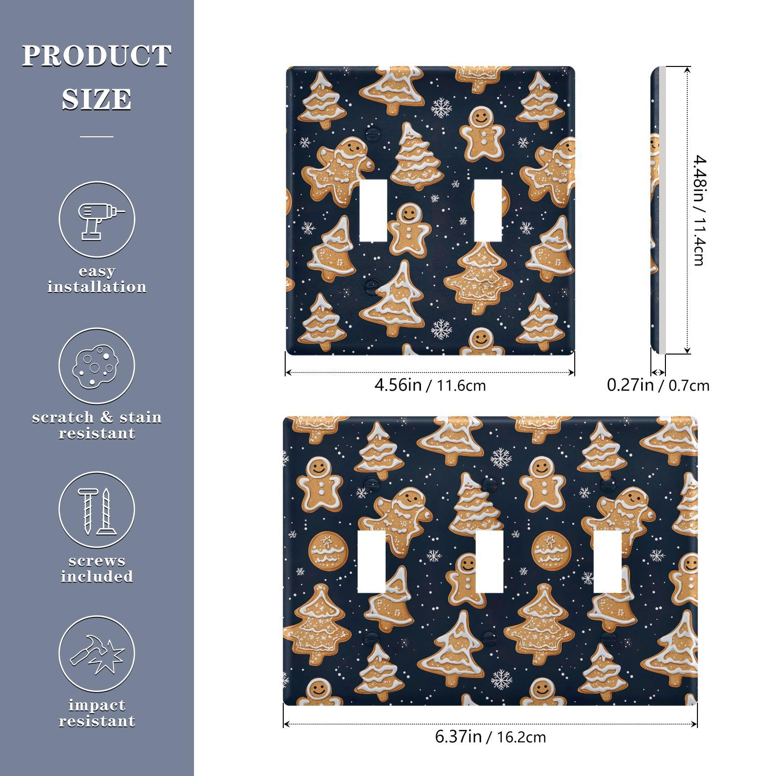 Light Switch Cover Cute Christmas Gingerbread Man Wall Plates for Electrical Outlets 3 Gang 202b6548