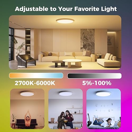 Miniatura 3 de Luces de techo LED RGB inteligentes con control remoto, 15.8 pulgadas, 36 W, 3600 lúmenes, luz de techo redonda empotrada para dormitorio y