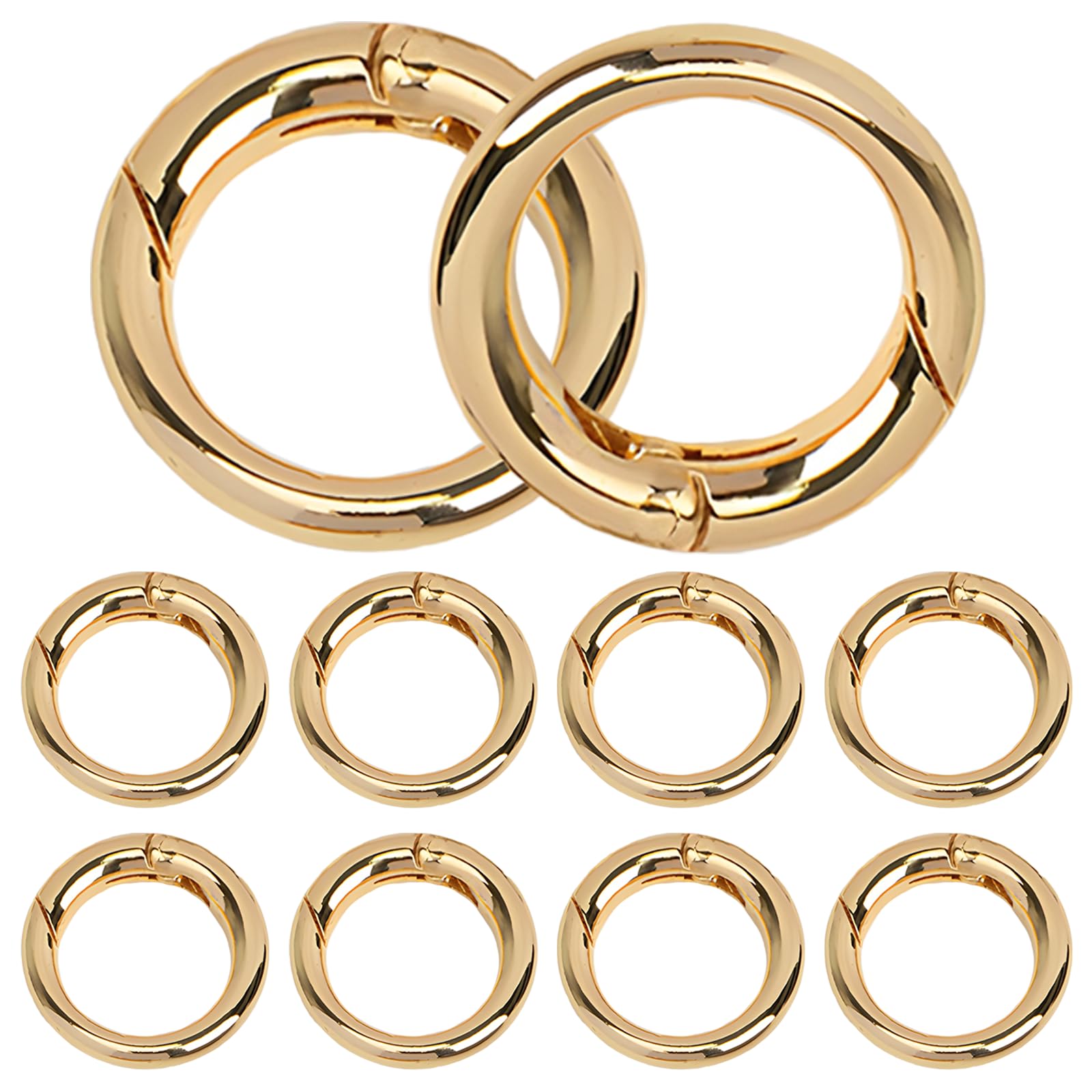 Seimneire 10 Pcs 1 Inch / 25mm Gold Zinc Alloy Round Spring Lock Carabiner Clips for Bag Craft, Hiking, Camping, Travelling