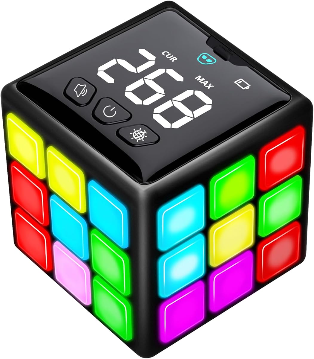 Rechargeable Game Handheld Cube - 15 Fun Brain & Memory Game with Score Screen - Christmas Easter Birthday Gifts for Boys Girls Ages 6-12+ Years Old - Toy Gift Idea for Kids Teens (Black)