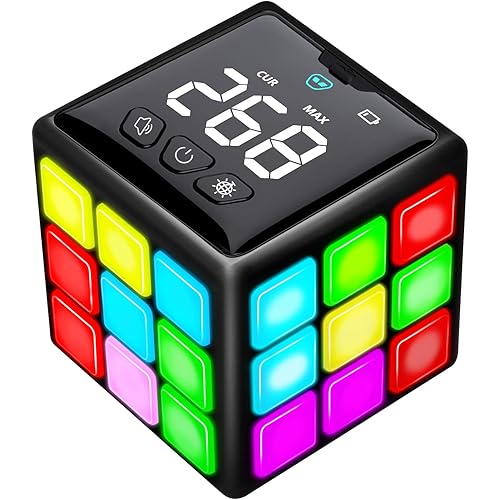 Rechargeable Game Handheld Cube - 15 Fun Brain & Memory Game with Score Screen - Christmas Easter Birthday Gifts for Boys Girls Ages 6-12+ Years Old - Toy Gift Idea for Kids Teens (Black)
