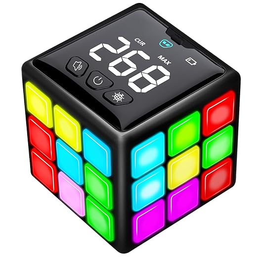 Rechargeable Handheld Cube with Games - 15 Fun Brain & Memory Games with Score Screen for Kids Teens - Christmas Easter Birthday Gifts for Boys Girls Ages 6-12+ Years Old (Black)