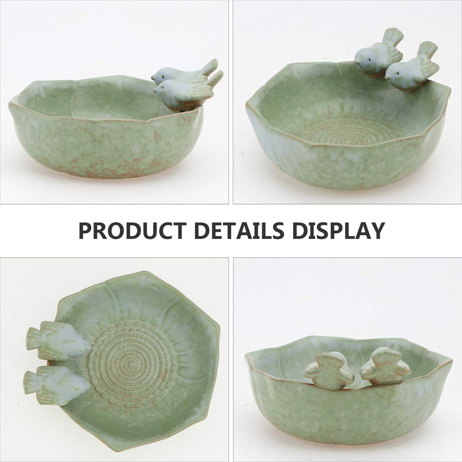DOITOOL Ceramic Bird Feeder, Bird Bath Bowl, Bird Food Holder for Garden Outside Decor (Green)