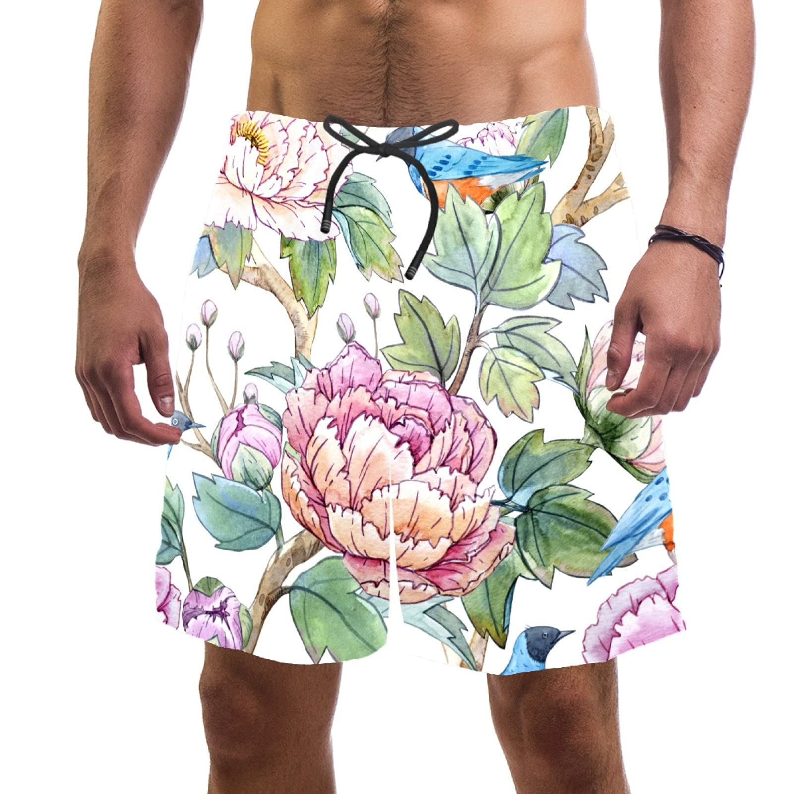 Short de bain homme séchage rapide à pivoines XL