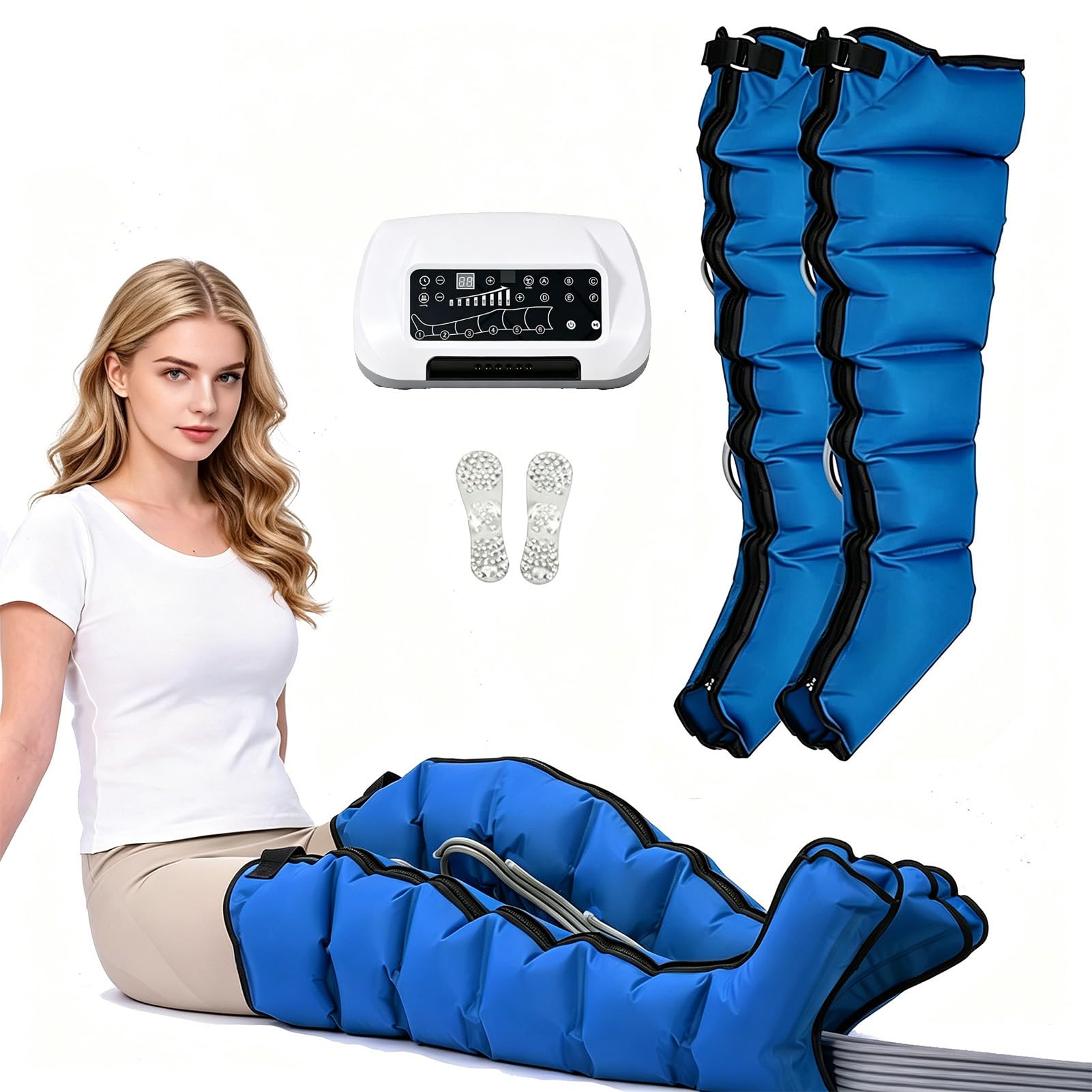 Joyfitness Compression Boots For Legs, 6 Cavity Lymphatic Drainage Pressotherapy Machine, Pressure Sensor Included, Wireless Remote Control, Automatic Exhaust, Reduces Leg Edema