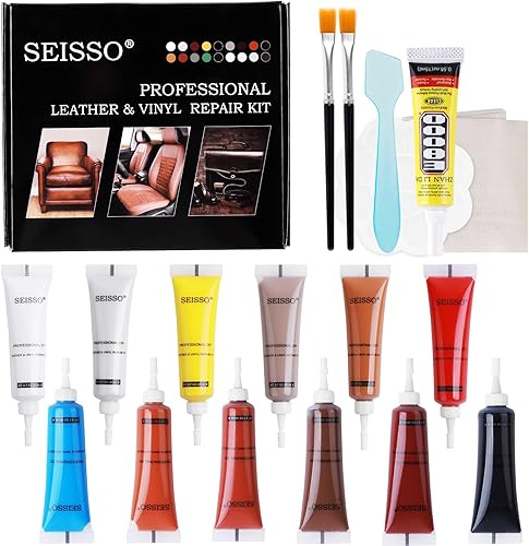 DEWEL Kit de reparación de cuero, kit profesional de reparación de vinilo para muebles, sofás, asientos de coche y bolso, 12 colores de pasta de