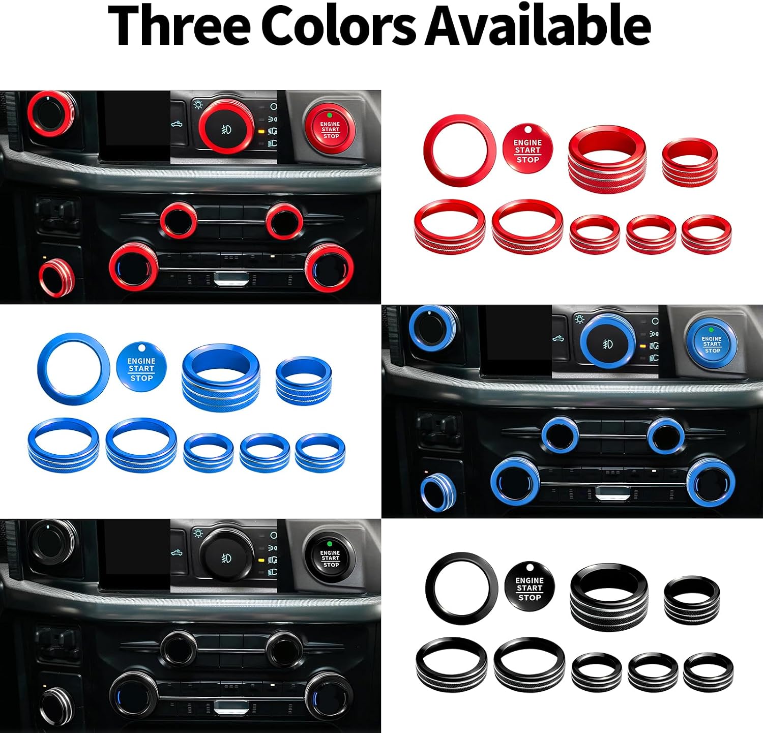 9 PCS Knob Ring Trim, Custom Fit for 2021-2025 Ford F150 Car Interior Accessories Knob Cover Trim, Aluminum Alloy AC Volume Trailer 4WD Headlight PushStart Button Covers (Blue)