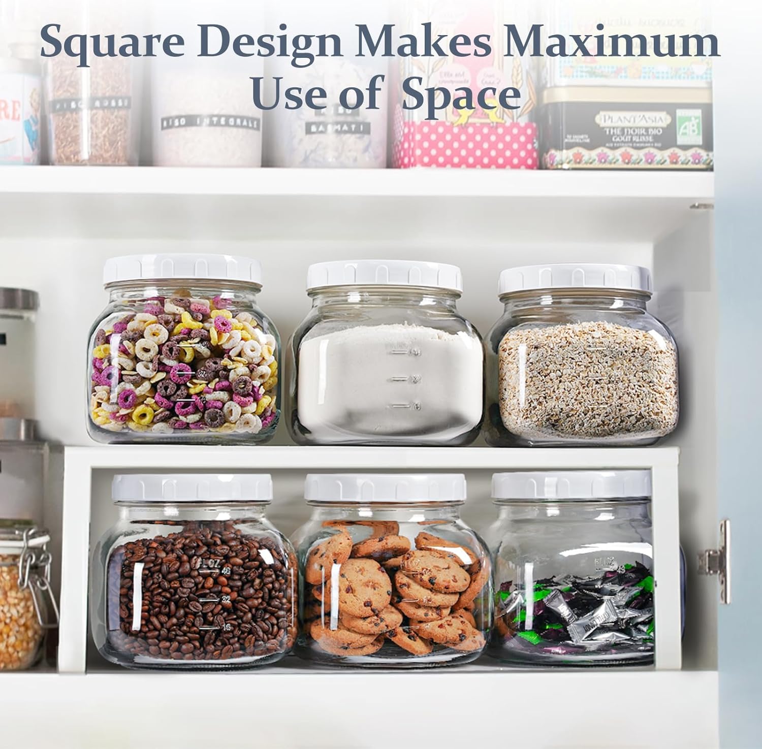 81 Oz/0.6 Gallon Airtight Glass Jar with Lids, Wide Mouth Half Gallon Mason Jar for Pickle, Cookie, Kombucha, Flour, Sugar. Set of 2 Large Pickle Jar with 2 Scale Marks - Image 4