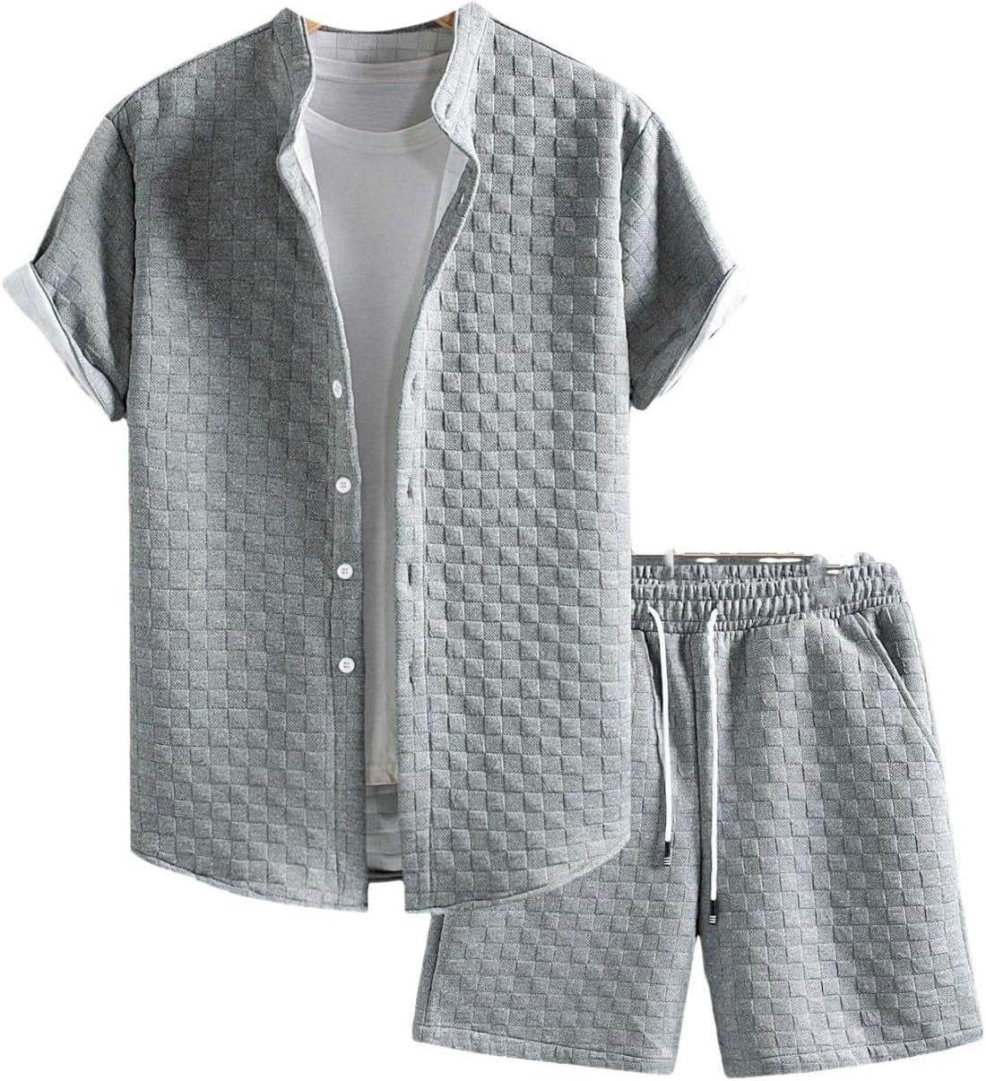 Men's Casual Outfits 2 Piece Sets Summer Beach Vacation Short Sleeve Button Down Shirt and Cargo Shorts