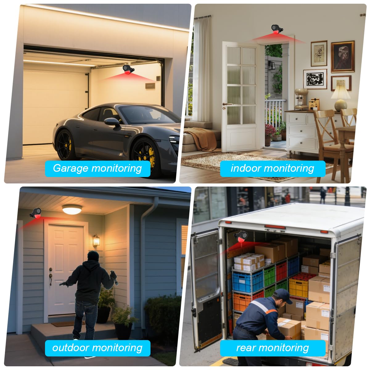 GLOOK Antifurto Allarme Casa Senza Fili con Telecomando, 125dB Sensore Movimento Allarme, Sirena Allarme Perimetrale, Garage, Auto, Porta, Ingresso, Esterno, Finestre, Camper (Set da 2 pezzi)