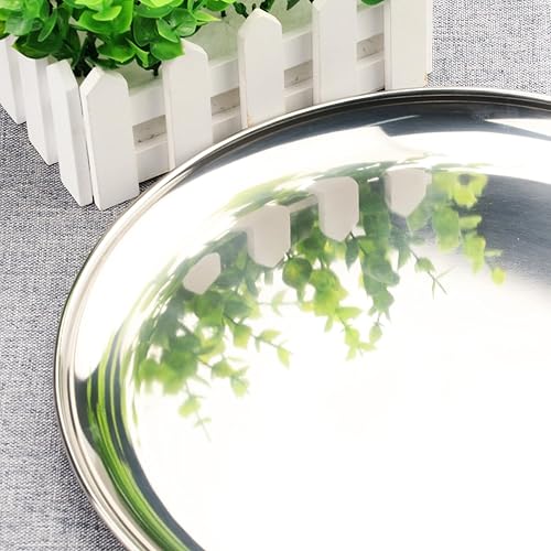 Miniatura 3 de 6 platos de acero inoxidable de 11.8 pulgadas, platos de comedor de metal circulares reutilizables, platos de metal para aperitivos, campamento,