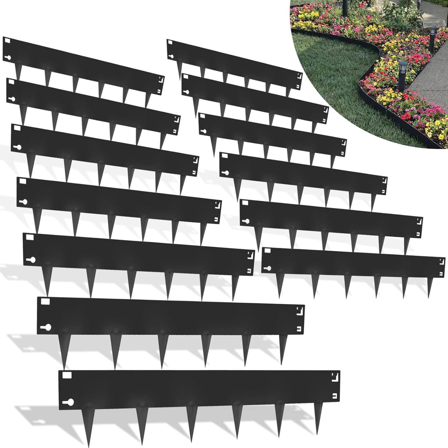 40FT-12pcs Galvanized Steel Landscape Edging, 40" x 8" Metal Garden Border, Hammer-in Lawn Edging for Landscaping, Lawn Edge for Garden, Yard & Pathway