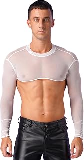 Men Summer Casual See Through Mesh Muscle Half Crop Top Sheer Shrug Fishnet Cover Up