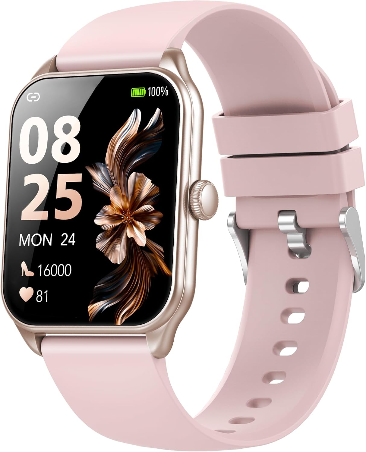 IKT Smart Watch Fits for Android and iPhone (2 Bands), Smartwatch for Women Men with AI Voice, 1.83" HD Fitness Tracker Watch, Bluetooth Calls/Answer, 120 Sports Mode, IP68 Waterproof, for Gift Pink