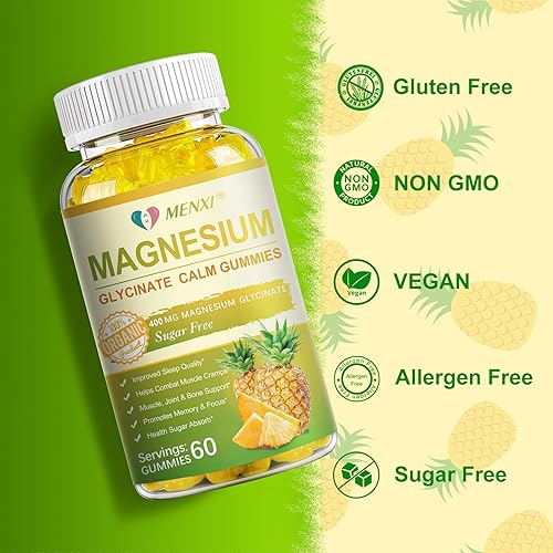 Miniatura 4 de Gomitas de glicinato de magnesio 400 mg, taurato de magnesio sin azúcar, suplemento de malato de magnesio con vitamina D, B6, CoQ10 para relajación,