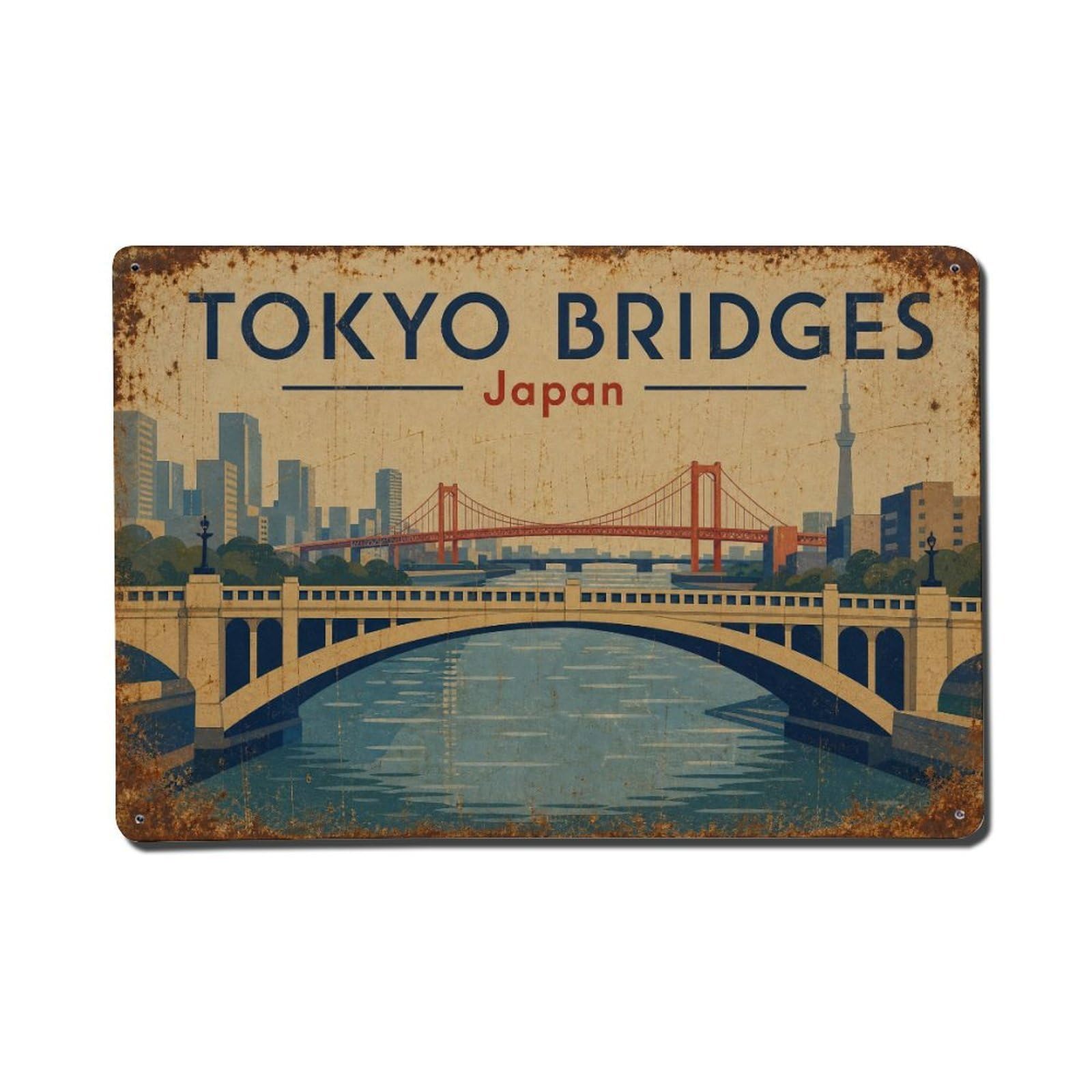 Gead 8X12inch Style Vintage Travel Tokyo Japan Bridges Metal Tin Sign