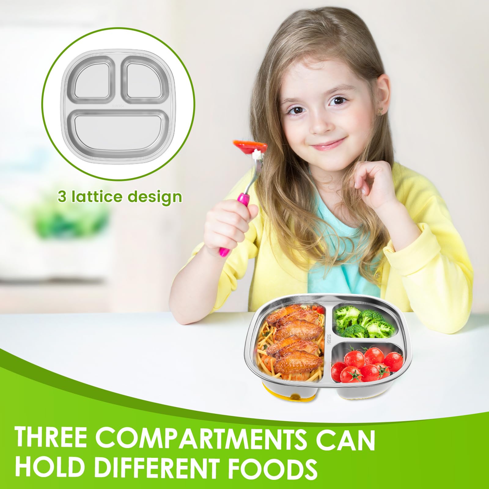 Assiette Compartiments Acier Inoxydable Forme Panda - 3 Sections Pour Enfants