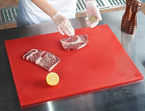 CURTA Tablas de cortar para cocina, 24 x 18 x 0.5 pulgadas, tabla de cortar de plástico codificado por color rojo con superficie antideslizante,