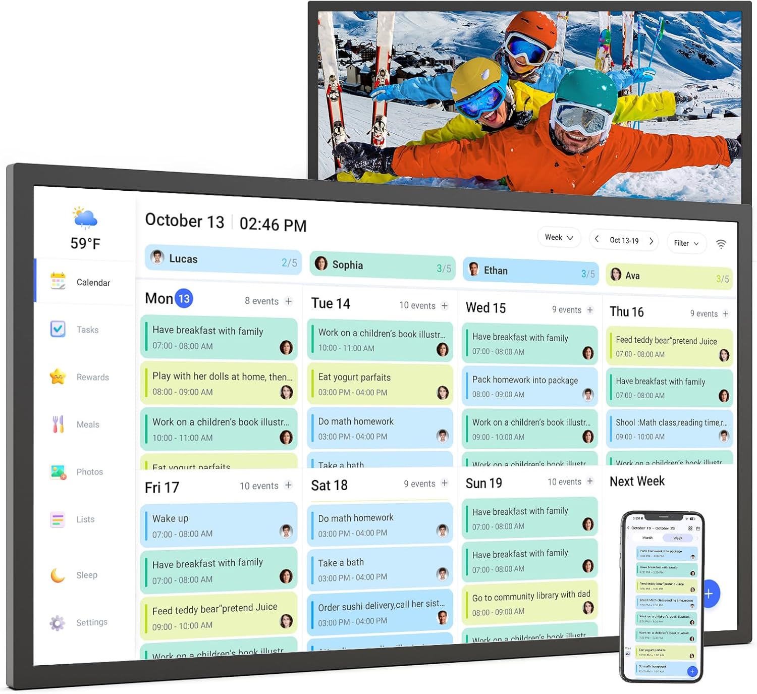 Smart Digital Calendar Chore Chart-for-Family-Planner - 32" Touchscreen Electronic Calendar with Photo Display and Interactive Star System, To do Notepad and Sync Online Calendar via APP, Wall Mounted