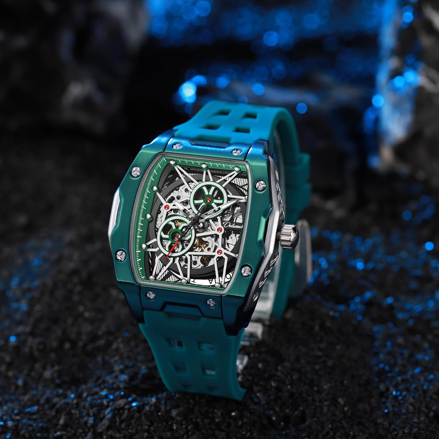 Men's Watches Automatic Mechanical Wristwatch Tonneau Hollow Design 30M Waterproof Luminous Self-Winding