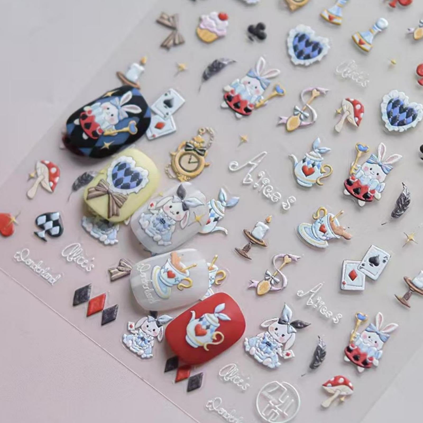 Rabbit Nail Art Stickers Blue Nail Decals Cartoon Nail Stickers for Nails Art Self Adhesive 5D Embossed with Design Halloween Nails Charm for Women Manicure Supplies