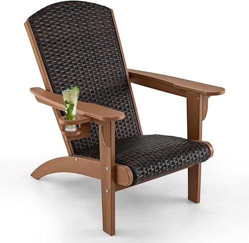 Miniatura 9 de Tangkula Silla Adirondack de mimbre para patio, silla de descanso de polietileno de alta densidad con asiento y respaldo acolchados de ratán,