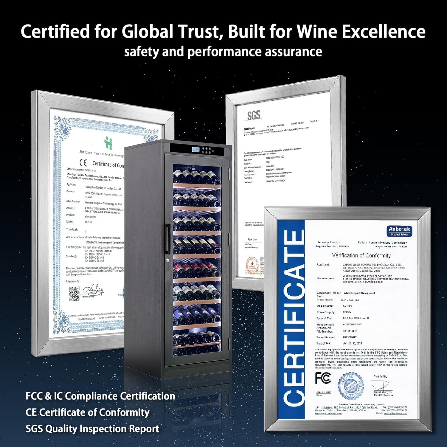 Intelligent Wine Cabinets, Professional Grade Wine Cooler 102-Bottle Capacity,10.6 ft³, 9 Shelves, Compressor Cooling for Quiet  Efficient Operation, Double Insulated Glass Door, Black Wood Design