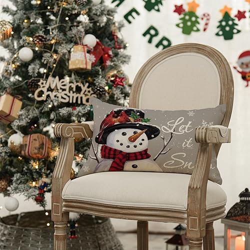Miniatura 3 de AVOIN colorlife Let it Snow Snowman - Funda de almohada gris de Navidad, 12 x 20 pulgadas, decoración de sofá y vacaciones de invierno