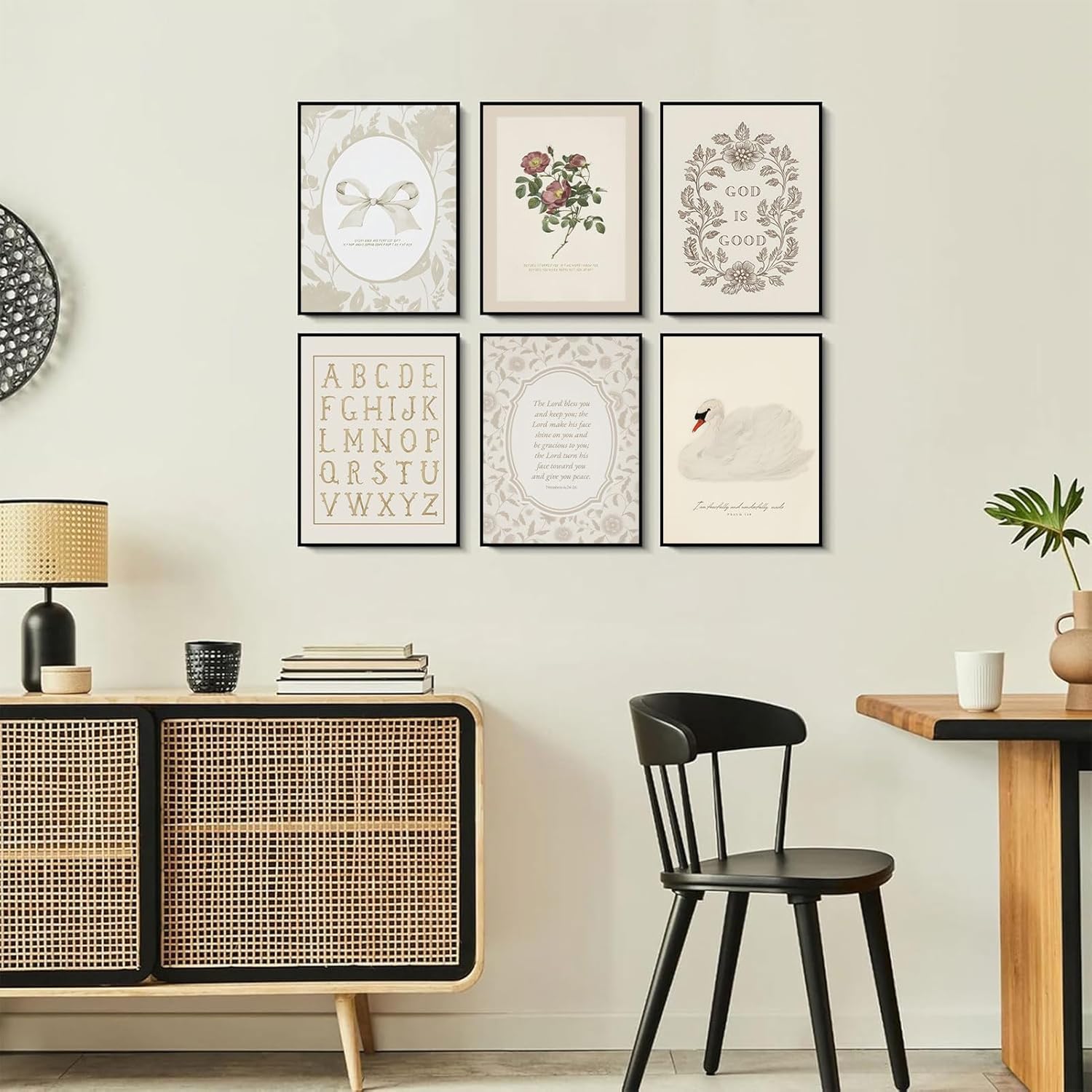 6Pcs Christian Nursery Poster Wall Art Cute Bible Verse Wall Decor Picture Vintage Scripture Floral Bow Posters Print for Kids Room Boy Girls Room Nursery Decoration Unframed