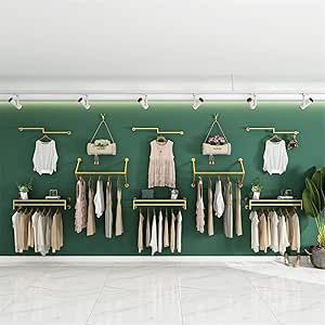 Appendiabiti Indipendente In Metallo Con Tubi Industriali - Struttura Oro - 119x35x150 Cm - Armadio Aperto Salvaspazio Per Abiti
