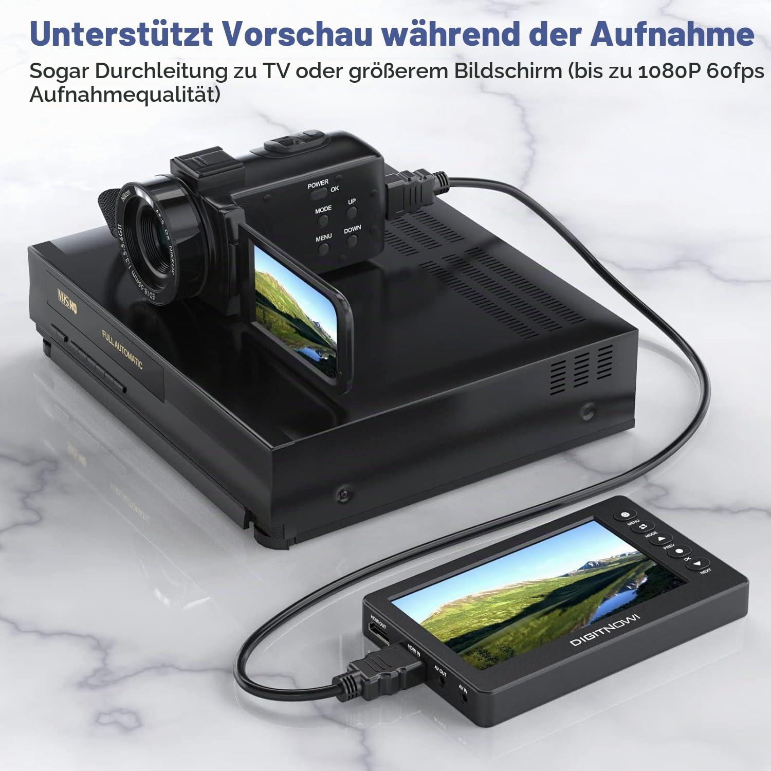 VHS zu Digital Konverter, HD Video Grabber, 1080P 60FPS Video zu Digital Converter, Aufnehmen von Video und Audio von VCR, VHS, Hi8, DVD, Camcorder (Schwarz Mini DV Abspielgerät)
