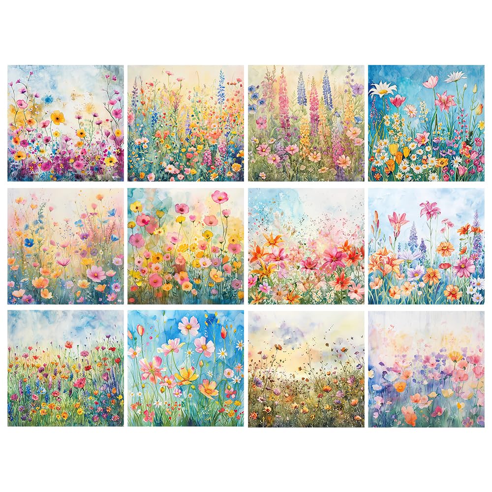 24 Sheets Floral Scrapbook Paper Pad, 6x6 Inch Watercolour Flower Patterned Paper for Card Making, Junk Journaling, Decoupage & DIY Craft Supplies