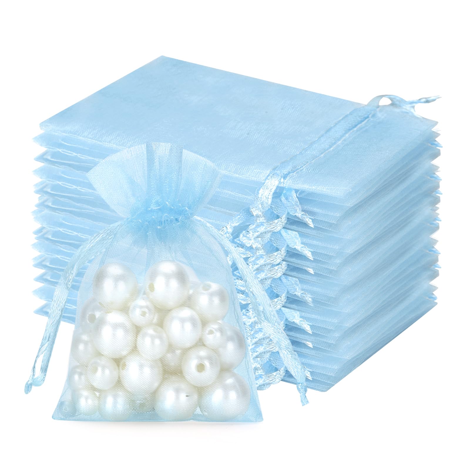 jijAcraft Babyblau małe woreczki z organzy 7 x 9 cm: woreczki prezentowe ze ściągaczem, przezroczyste woreczki na biżuterię, 100 sztuk, woreczek z organzy, do napełniania, prezent na cukierki