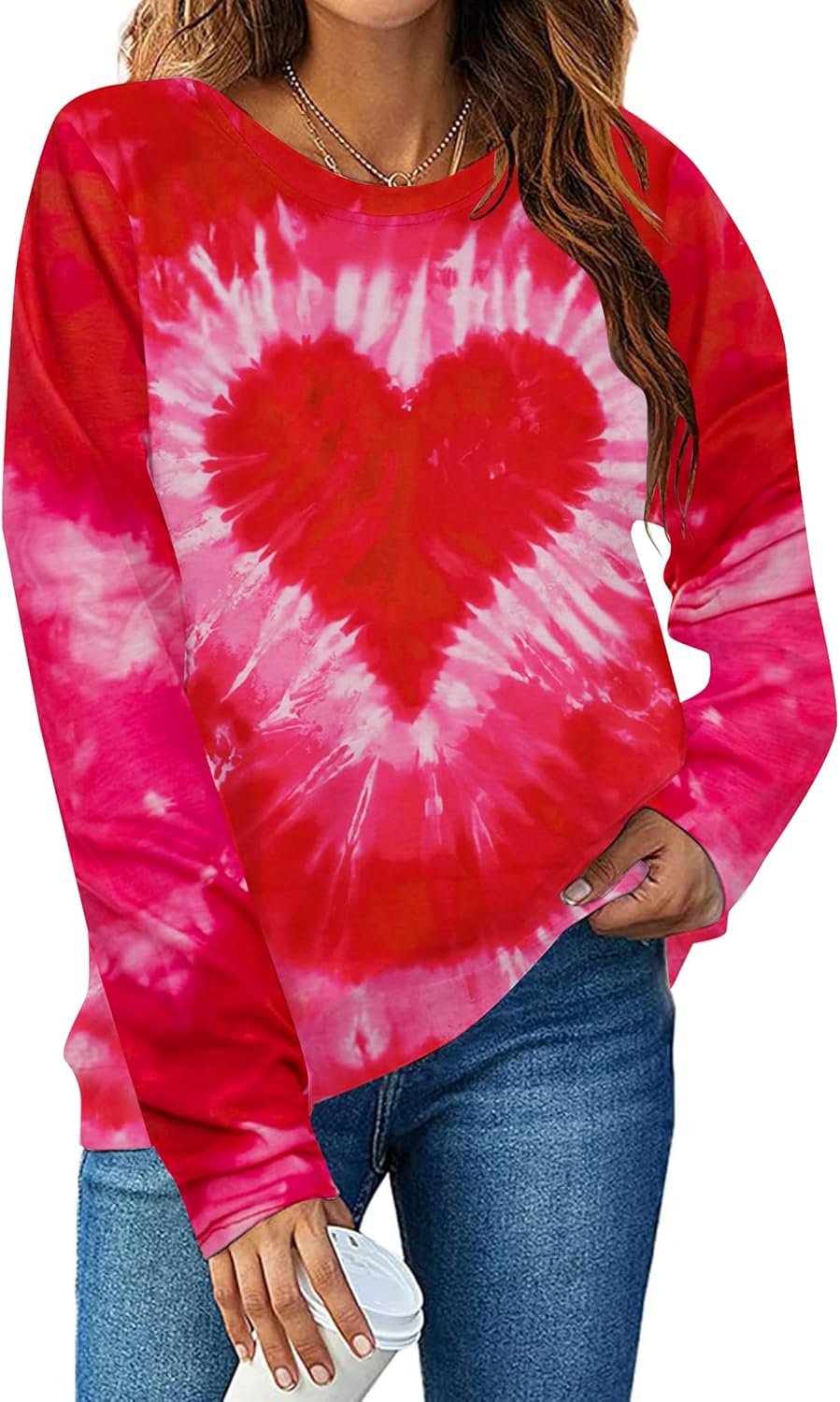 Valentines Shirt Tie Dye Heart Long Sleeve Shirt Lover Crewneck Top - Image 8