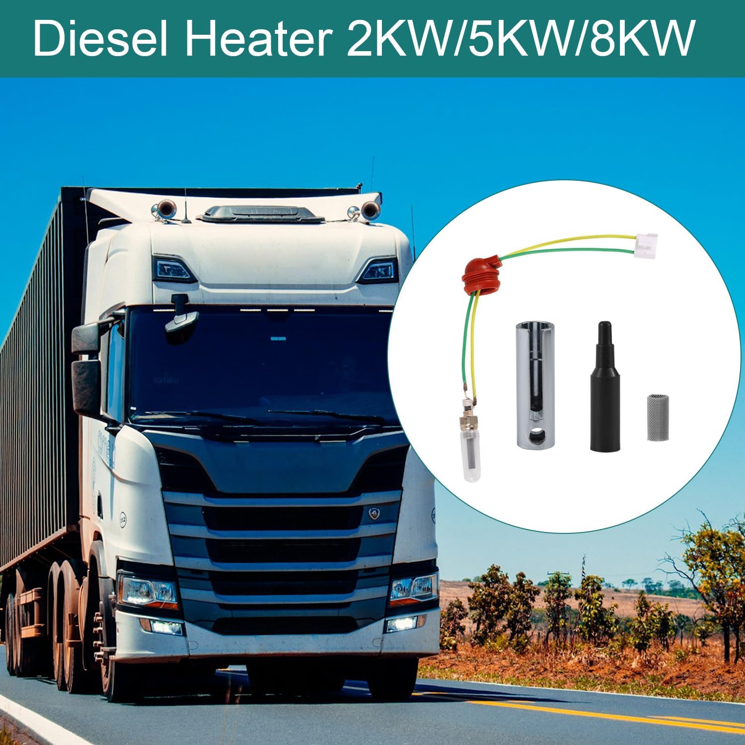 4pcs Diesel Parking Heater Glow Plug Kit, Ignition Glow Plug with Wrench Piston & Black Cap Auto Replacement Parts Heating Repair Accessories for Diesel Heater 2KW/5KW/8KW