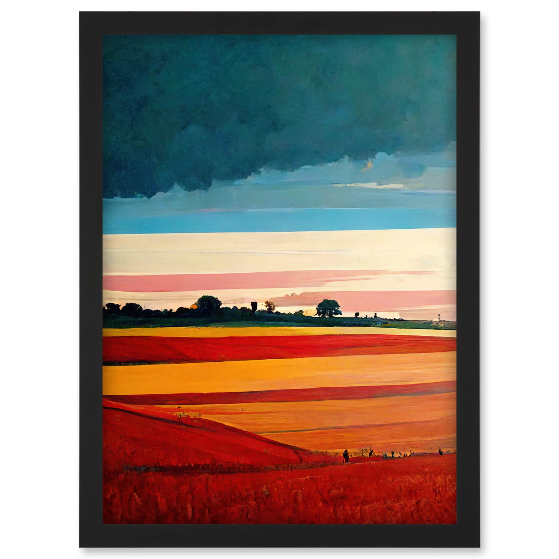 Doppelganger33 LTD Colourful Modern Countryside Landscape Multicoloured Artwork Framed A3 Wall Art Print