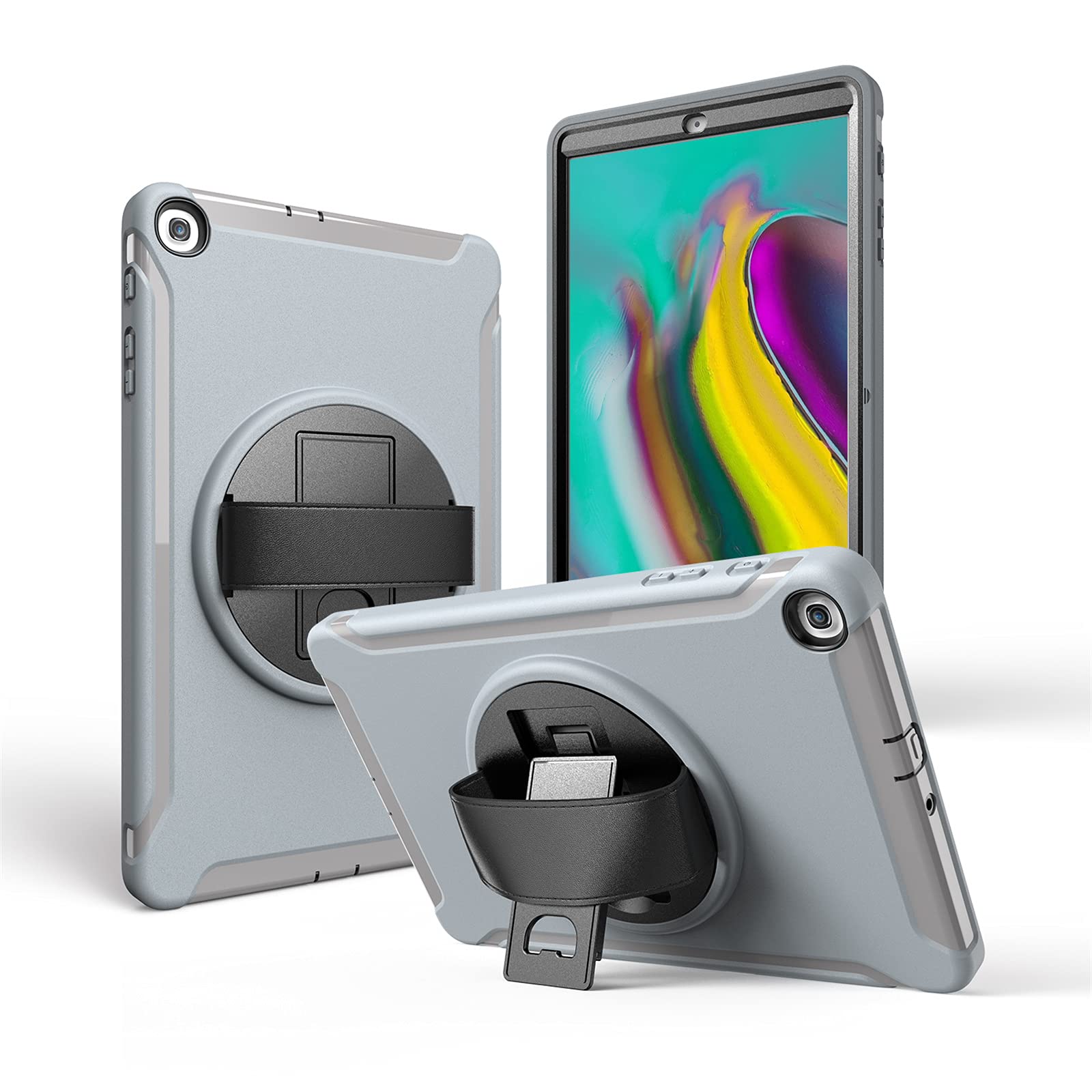 Funda para Samsung Galaxy Tab A 10.1 Pulgadas 2019 (SM-T510/T515/T517), Heavy Duty Three Layers Antichoque Carcasa Rugosa con 360 Soporte Rotación Correa de Mano Anticaída