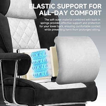 GTPLAYER Gaming Chair,Office Chair with Pocket Spring Lumbar Support, Ergonomic Comfortable Wide Office Desk Computer Chair with Outward Fixed Soft Armrests and Footrest(BlackGray,Fabric