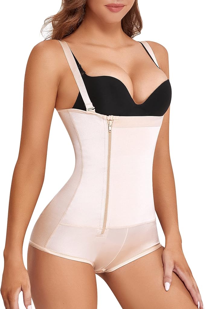 Nebility Womens' Waist Trainer Open Bust Zipper Latex Shapewear