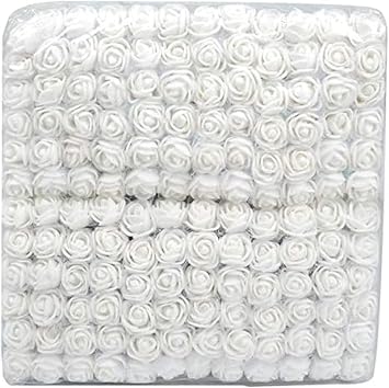 Mini Fake Rose Flower Heads 144pcs Mini Artificial Foam Roses DIY Wedding Flowers Accessories Make Bridal Hair Clips Headbands Dress Bottom add Gauze for Valentines Day,Wedding,Bridal Shower White